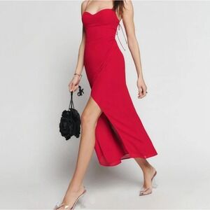 NWT Reformation Kourtney Dress Cherry Red Midi Sweetheart Neckline Slit Size 0